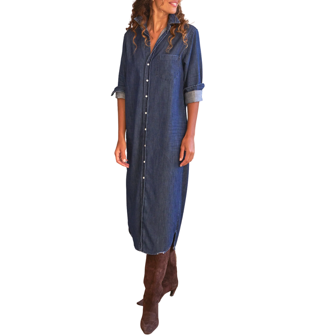 Rory Maxi Shirtdress in Vintage Dark Indigo Wash