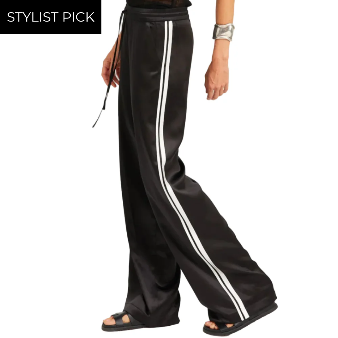 Athletic Silk Pants in Black/White