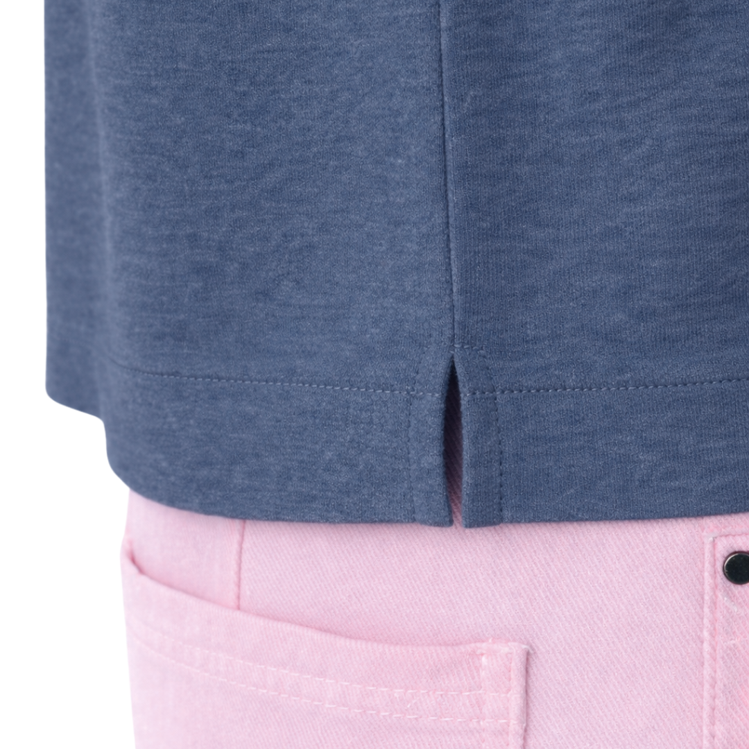 Stretch Linen Short Sleeve Semi Relaxed V-Neck in Bleu de Nimes