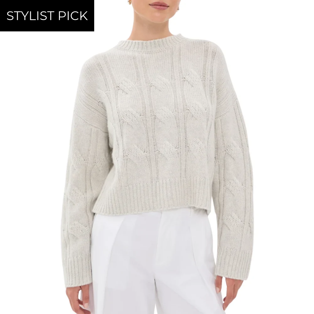 Tristan Cashmere Crewneck Pullover in Blizzard