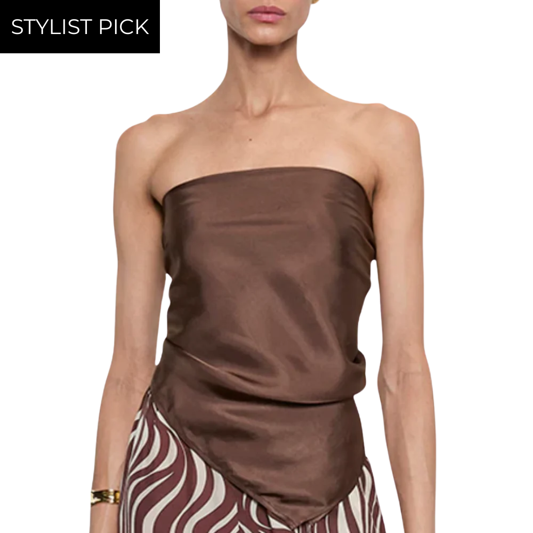 Fluid Twill Scarf Top in Chocolate