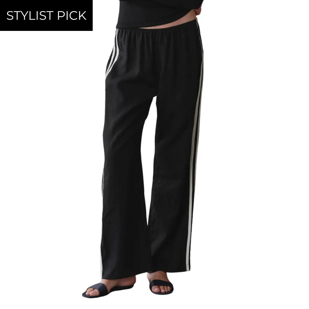 The Linen Crop Stripe Pant in Jet