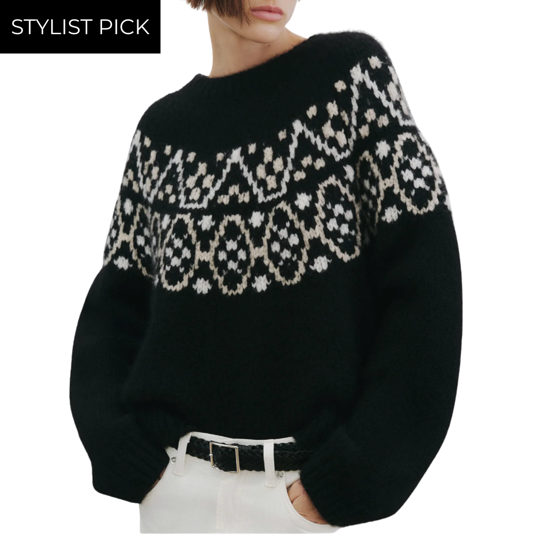 Chrissy Cashmere Sweater in Black Fairisle