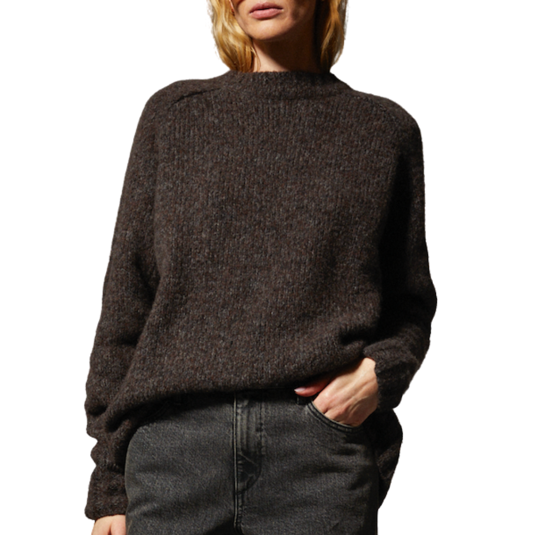 Cashmere Silk Crewneck Sweater in Brown Melange