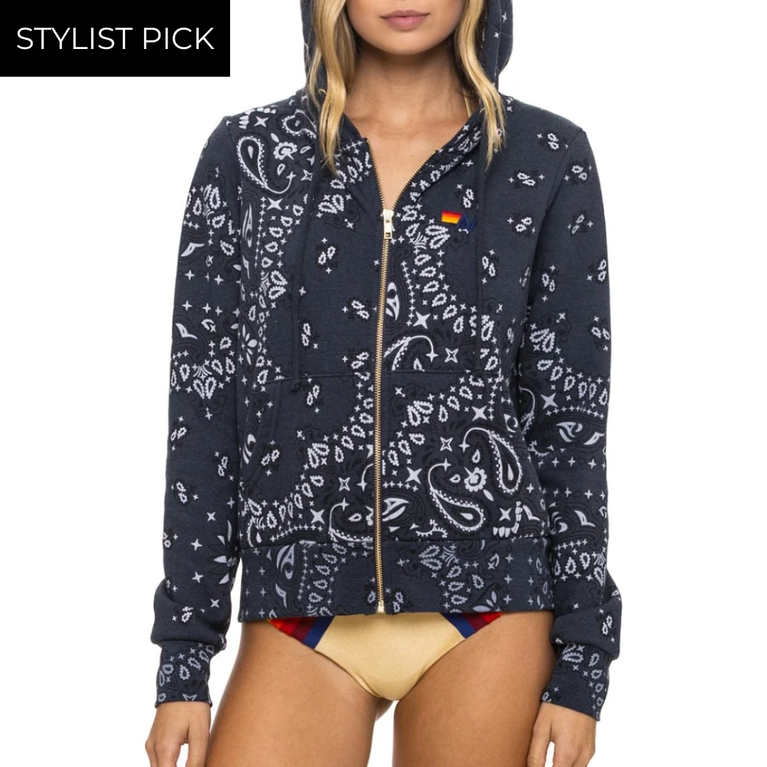 Bandana Zip Hoodie in Charcoal