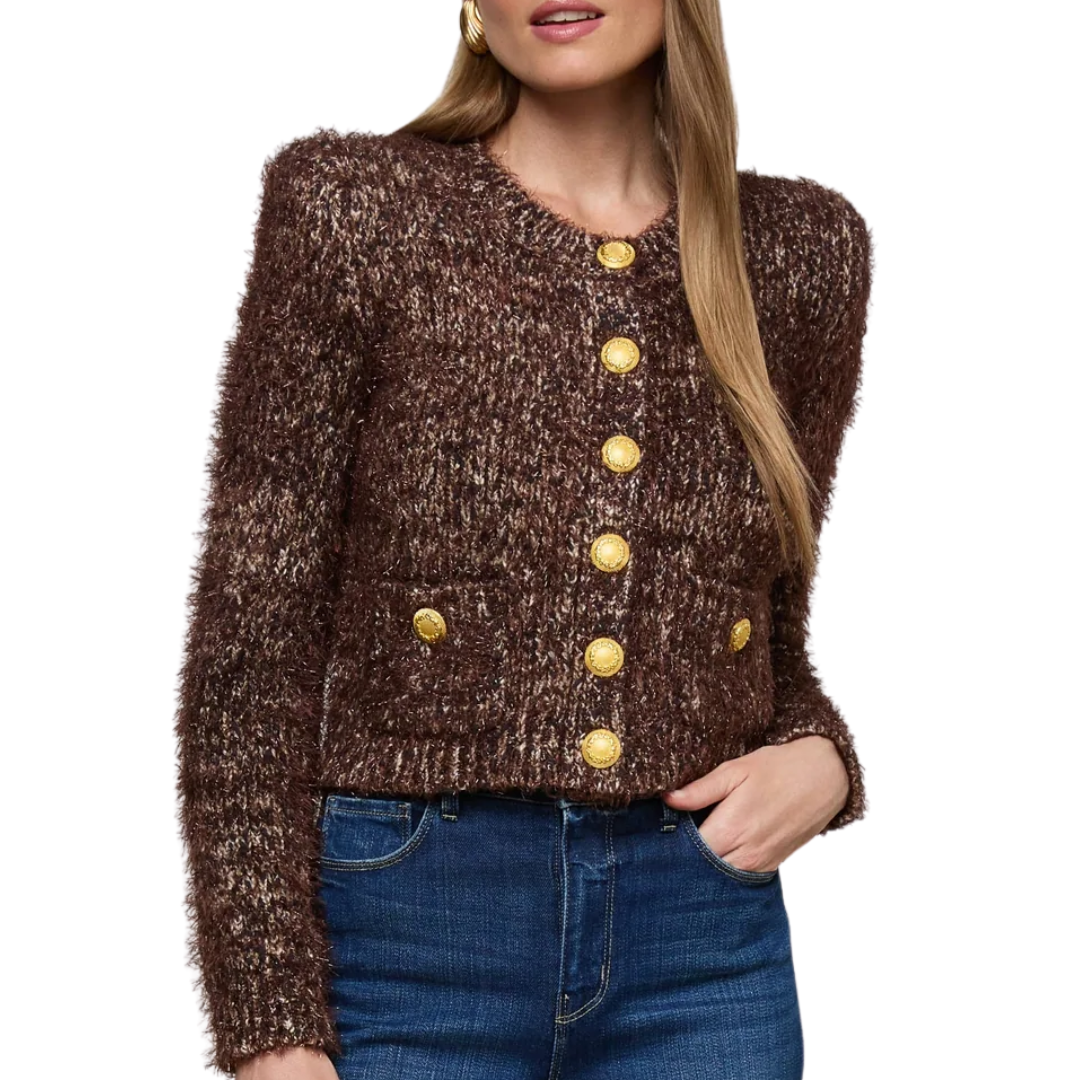 Una Knit Cardigan in Chocolate Multi