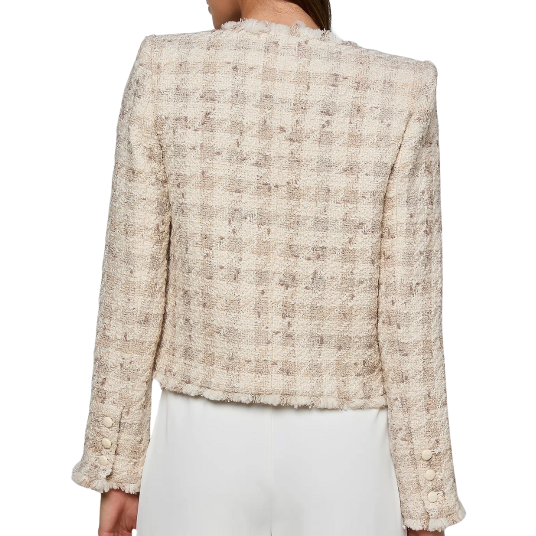 Zell Collarless Jacket in Taupe/Grey Houndstooth