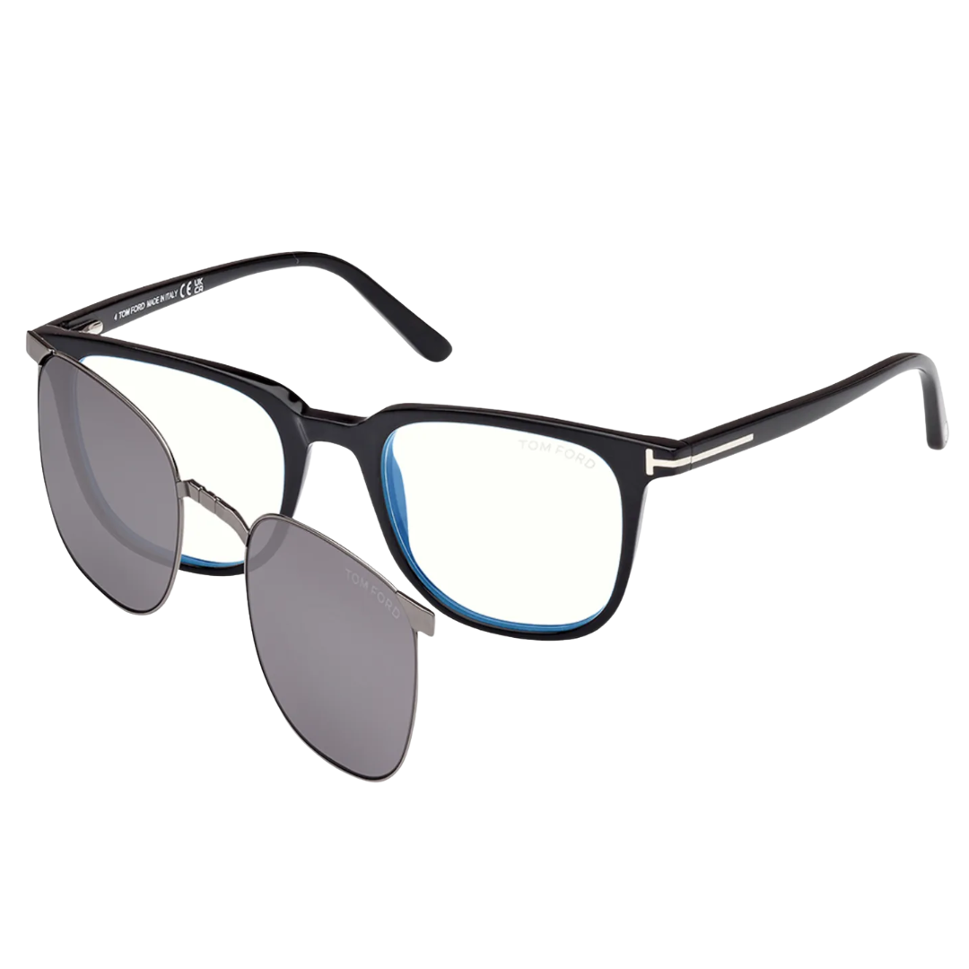 Blue Block Square Opticals With Clip On Sunglasses in Shiny Black/Smoke