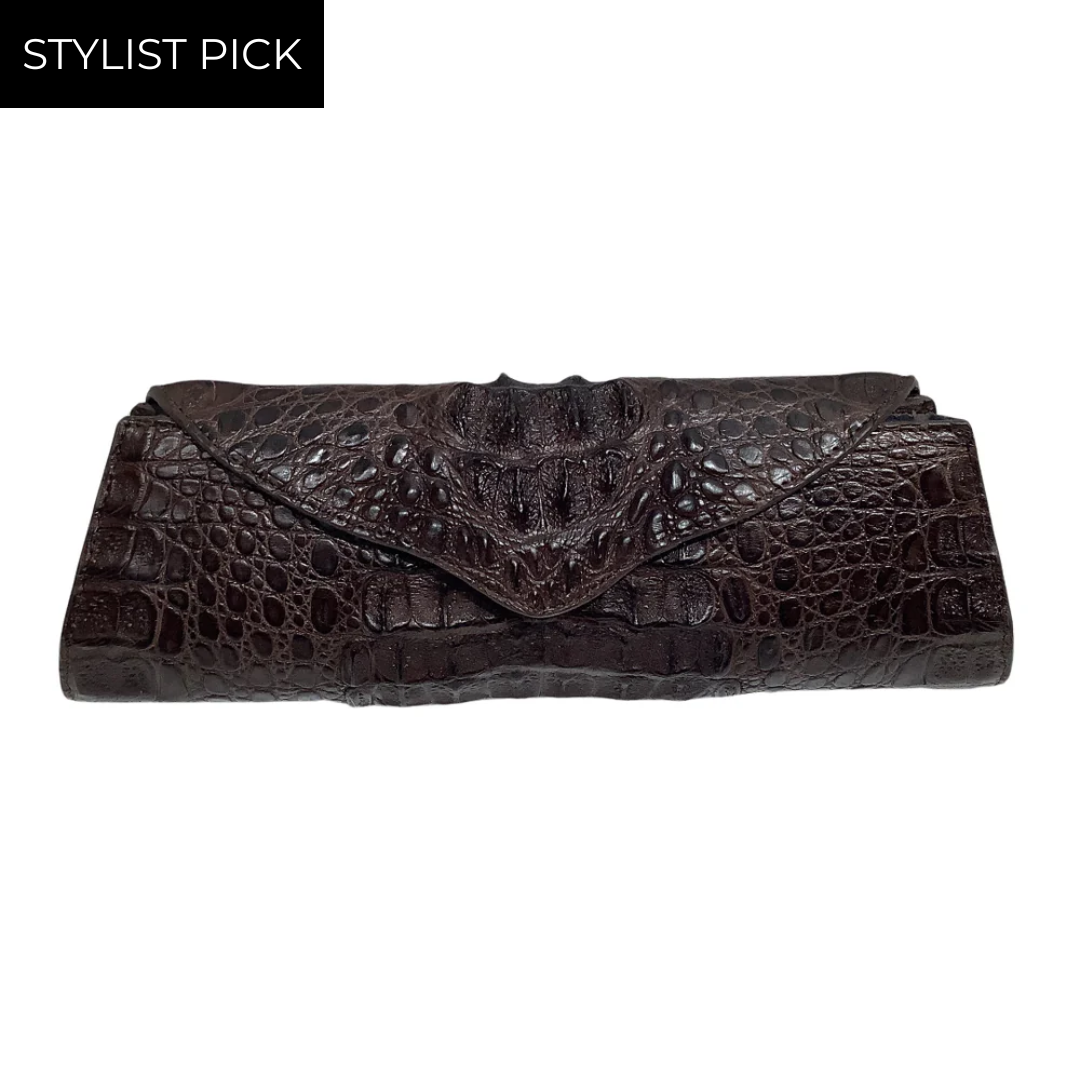 Hornback Crocodile Clutch in Chocolate