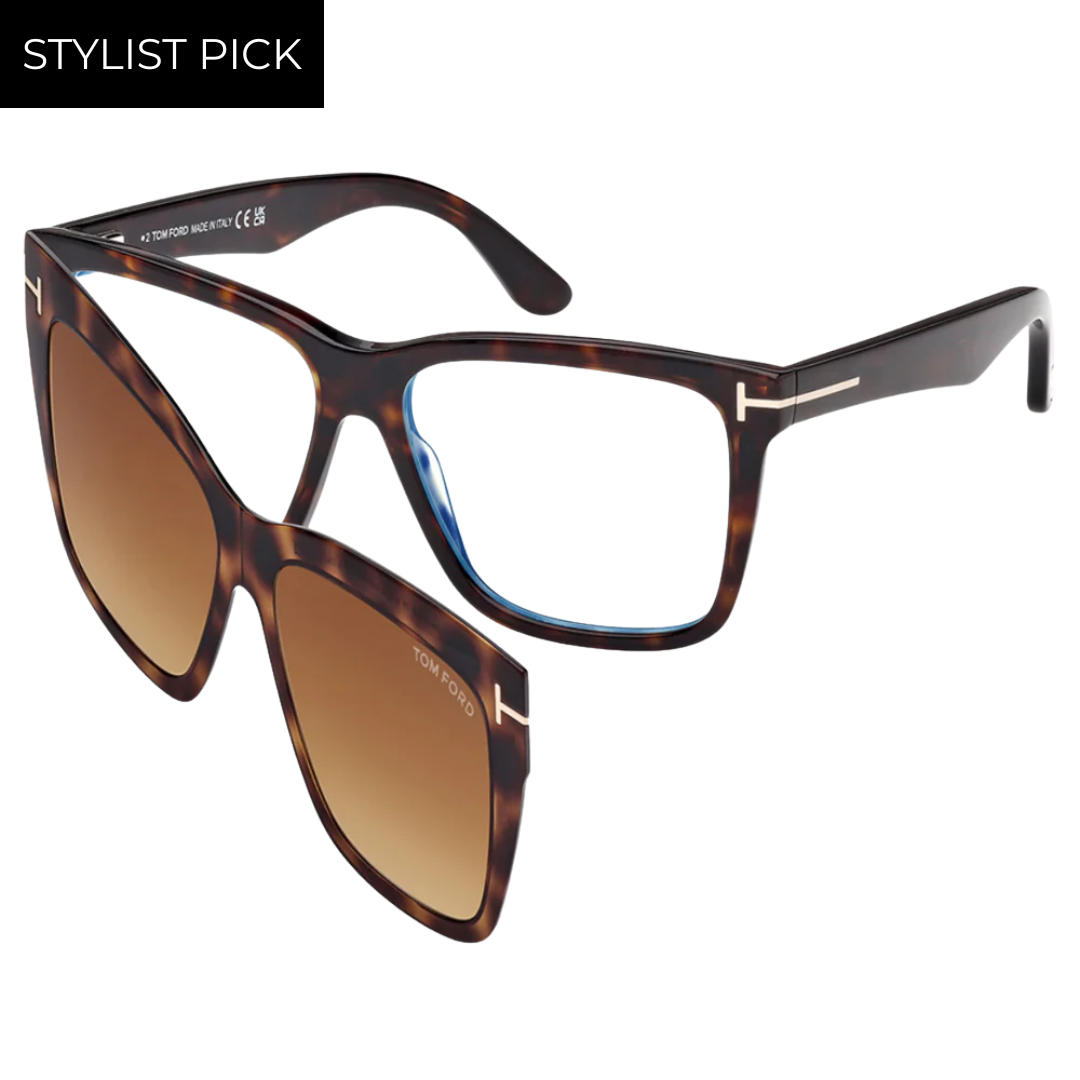 Blue Block Square Opticals With Clip On Sunglasses in Dark Havana