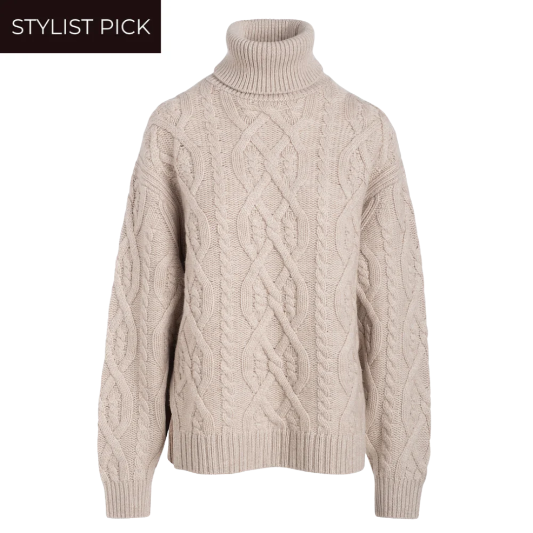 Ultra Luxe Cashmino Cable Turtleneck in Oat