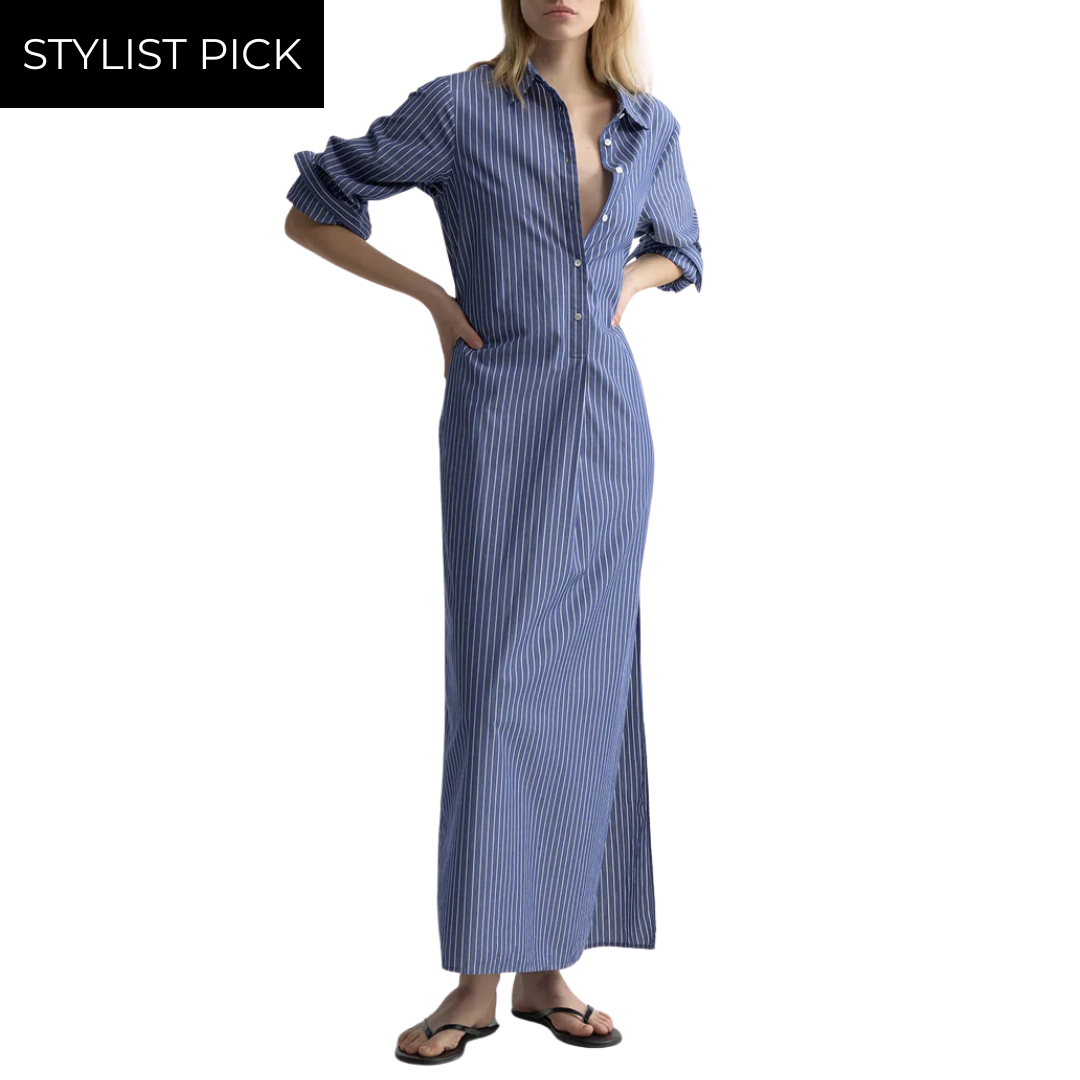 Mina Dress in Dark Navy/White Stripe
