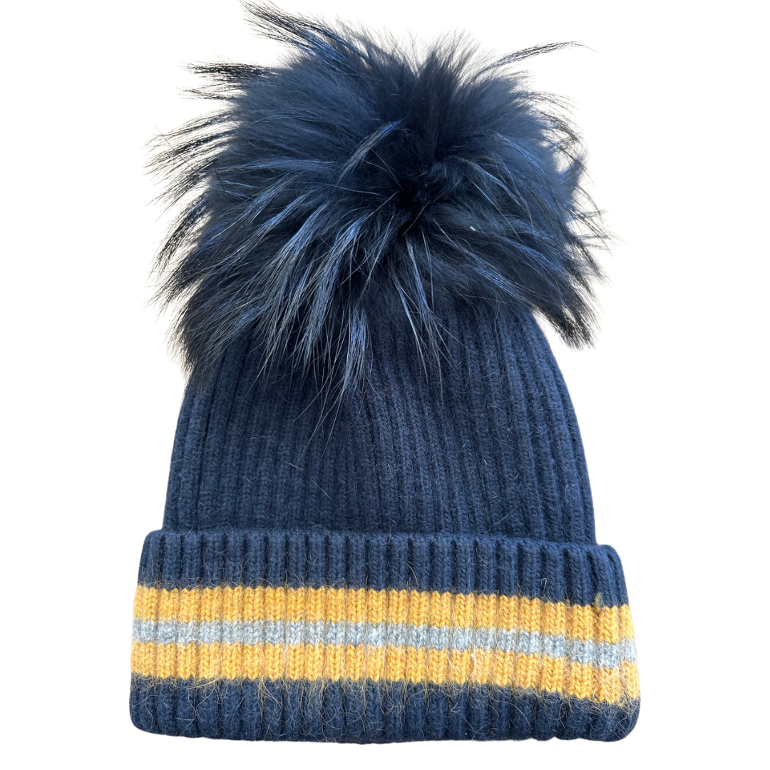Striped Hat in Navy/Gold/Grey
