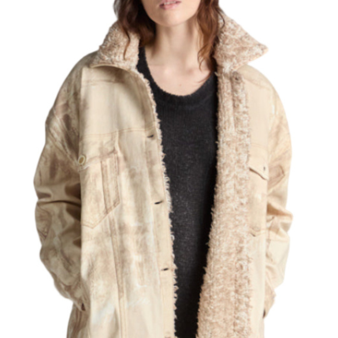 Long Coat with Fur Trim in Taupe