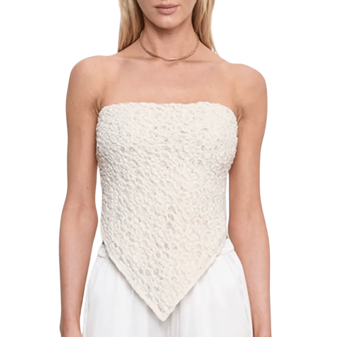 Puckered Lace Scarf Top in Off White