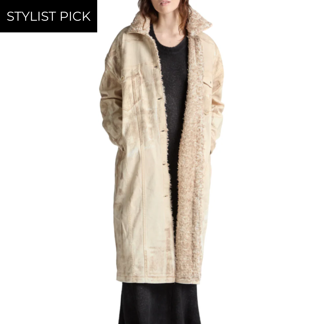 Long Coat with Fur Trim in Taupe