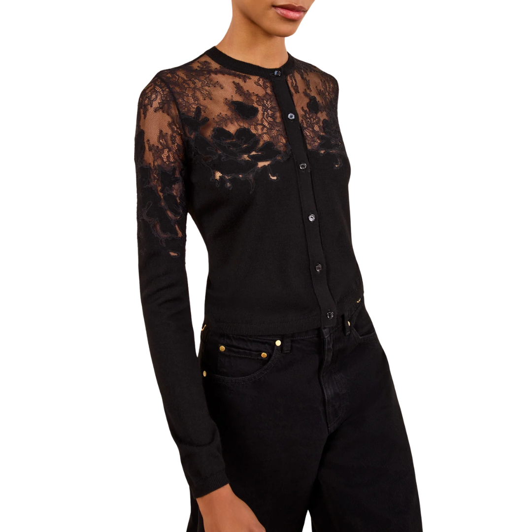 Talia Lace Cardigan in Noir
