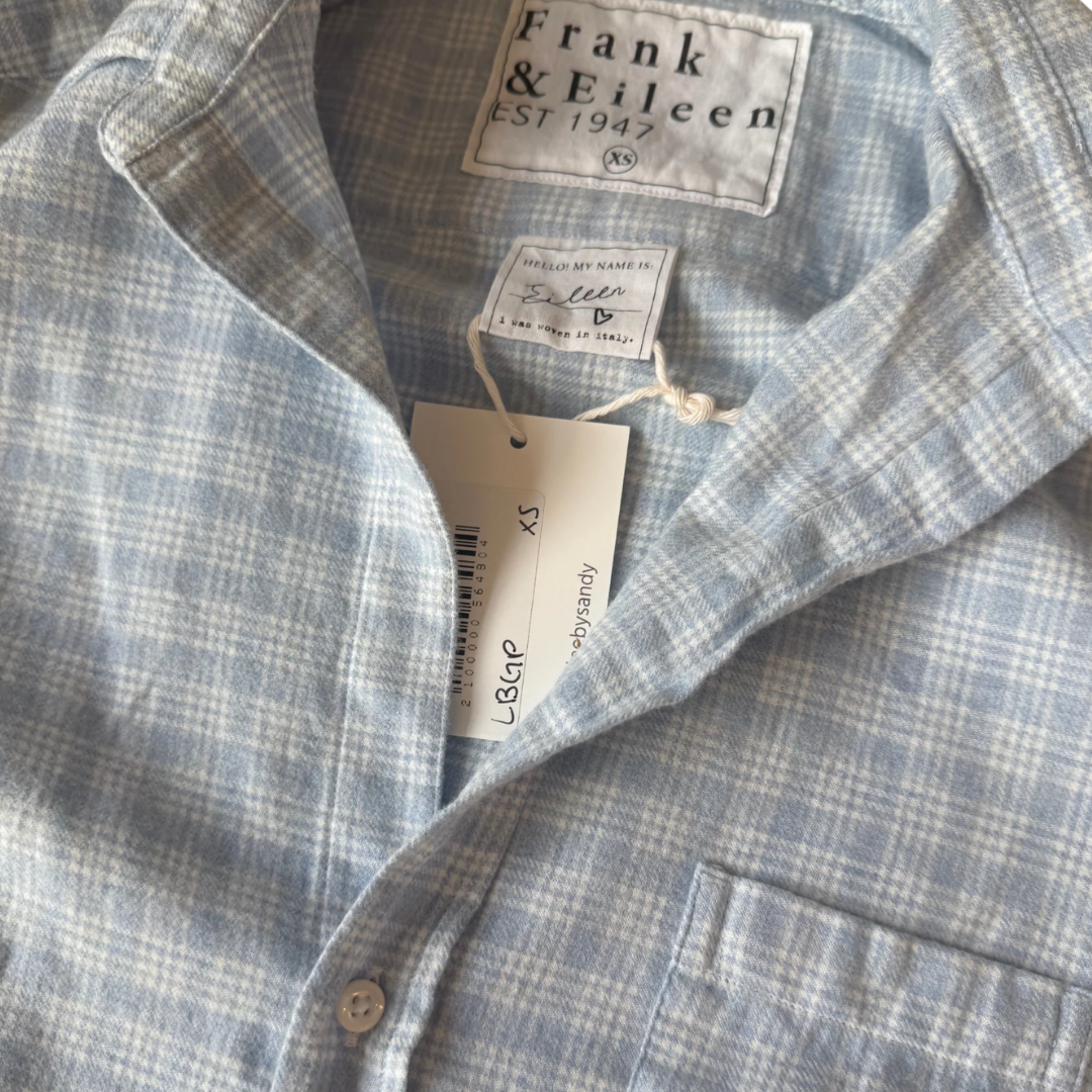 Eileen Relaxed Button-Up Shirt in Light Blue, Grey Plaid