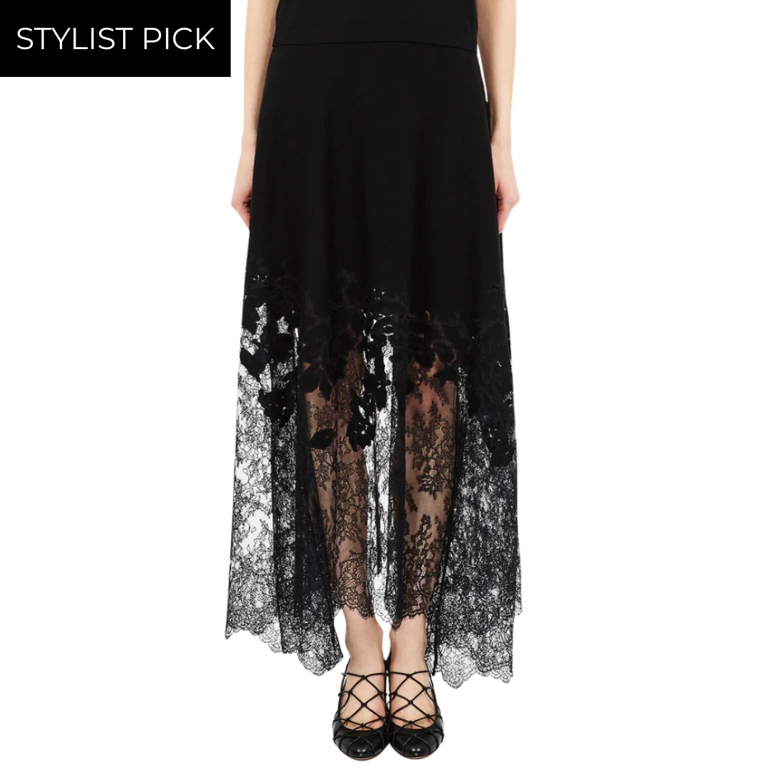 Josina Lace Midi Skirt in Noir
