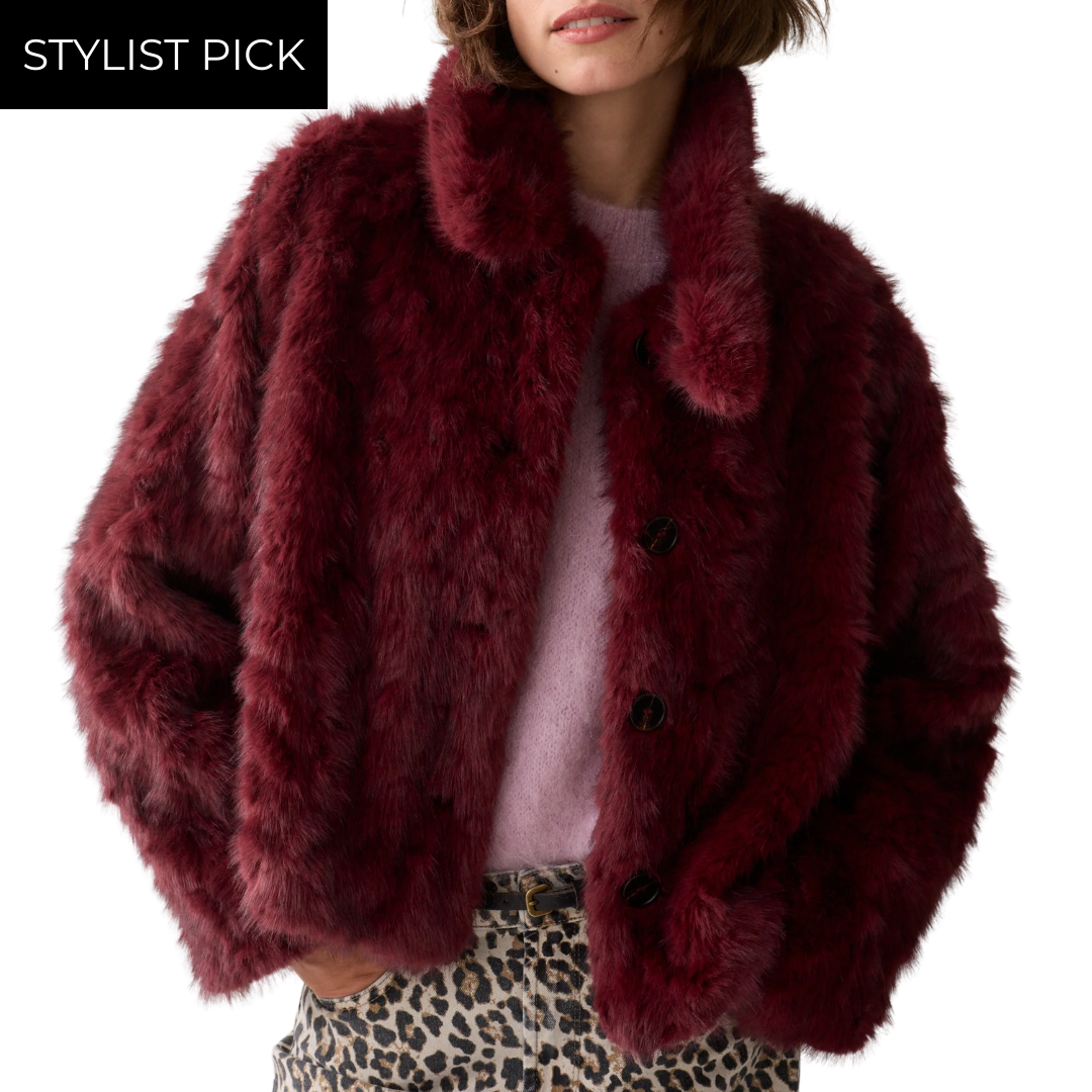 Faux Fur Jacket in Dark Burgundy
