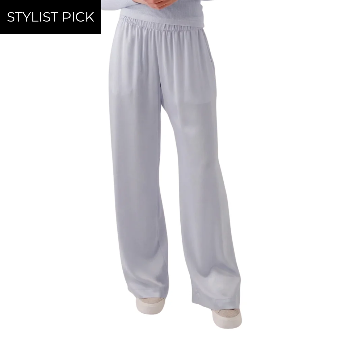Brynn High Rise Pull On Wide Leg Silk Pant in Whisper