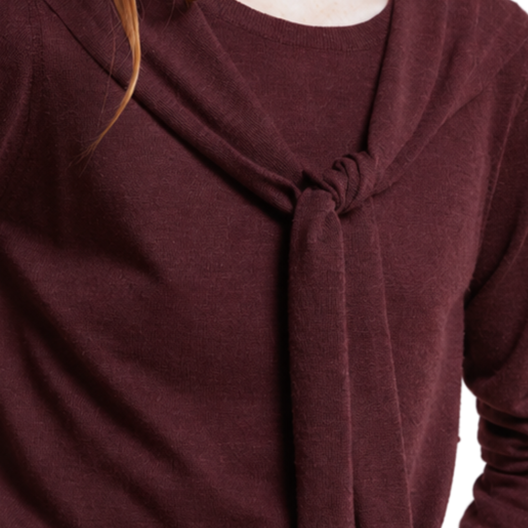 Long Sleeve Crew W/ Faux Tie Sleeves in Oxblood