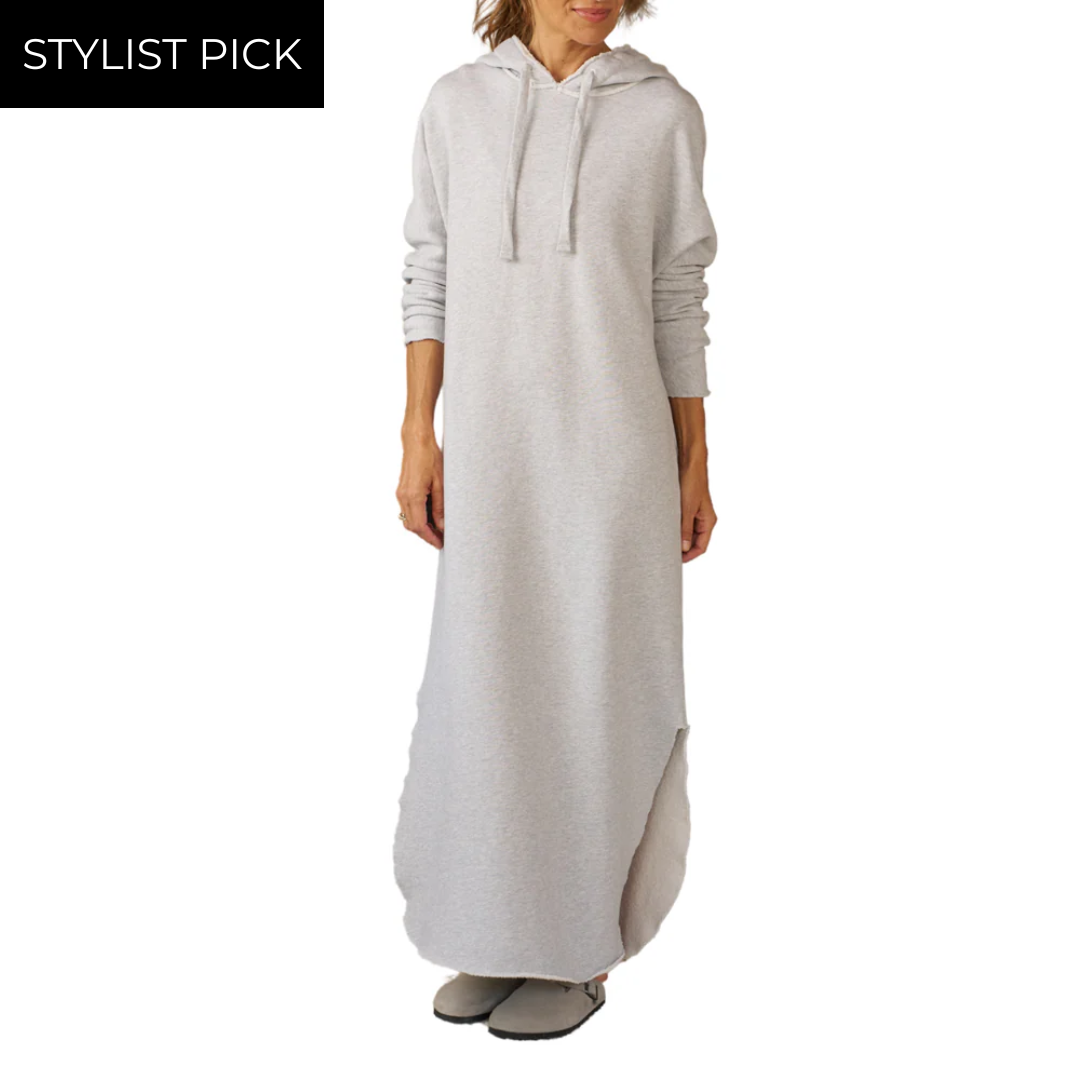 James Hooded Maxi Dress in Grey Melange