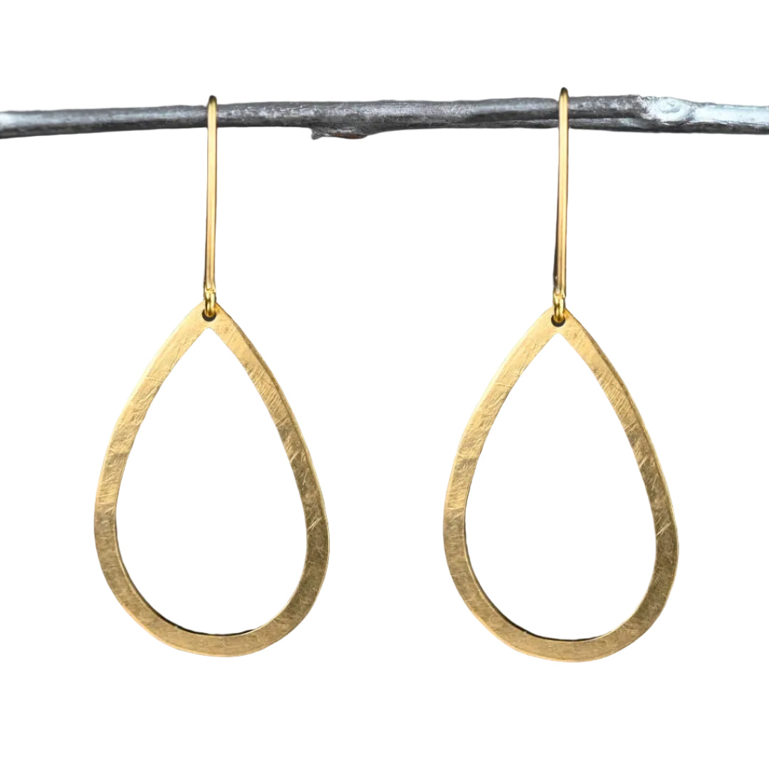 Hammered Brass Open Tear Earring