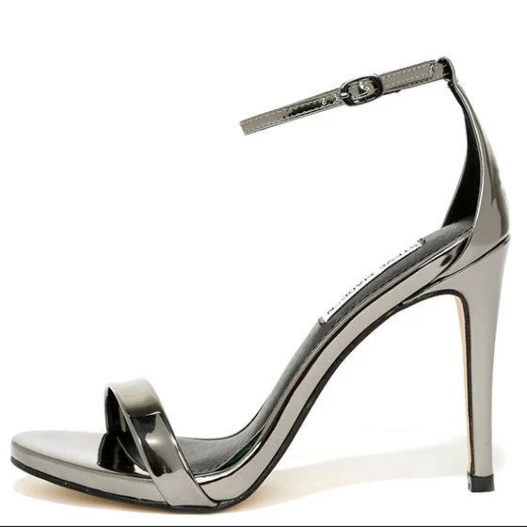 Stecy Ankle Strap Heels in Pewter