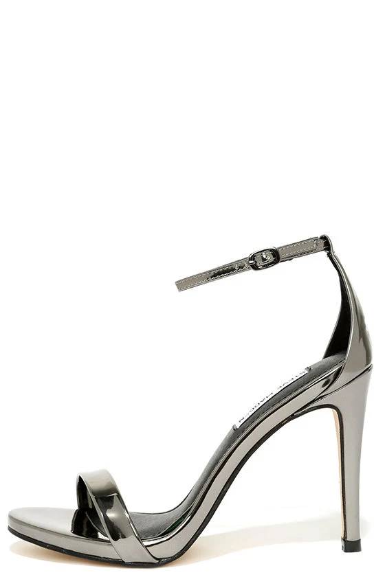 Stecy Ankle Strap Heels in Pewter