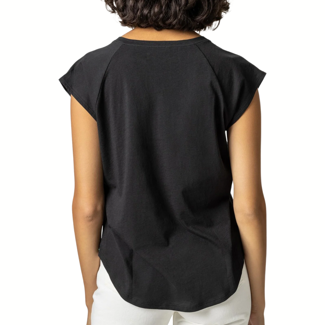 Short Sleeve V-Neck Raglan in Black