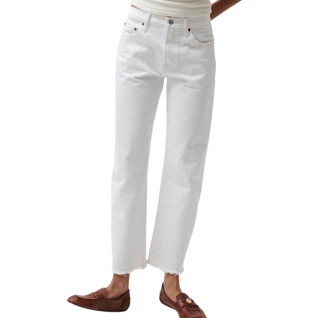 Lexi Mid Rise Bowed Straight Jean in Luxe White Vintage