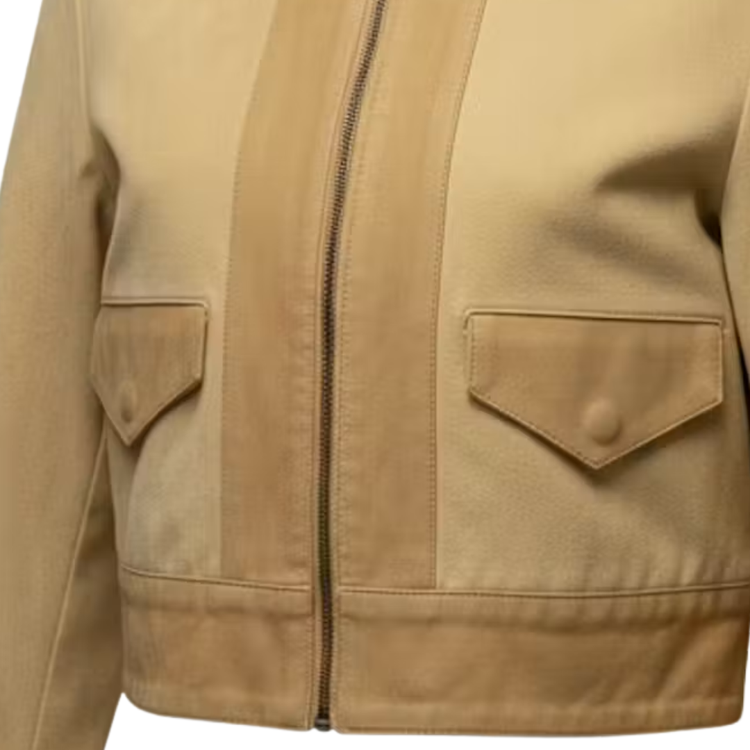 Lainey Canvas & Patina Leather Jacket in Sandstone