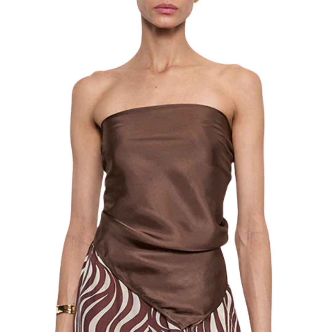 Fluid Twill Scarf Top in Chocolate