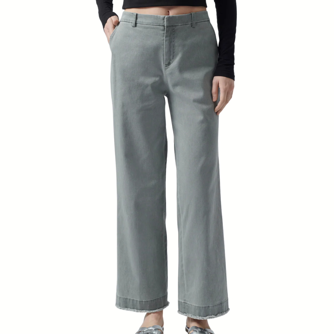 Garment Wash Cotton Twill Boyfriend Pants in Olive Drab 