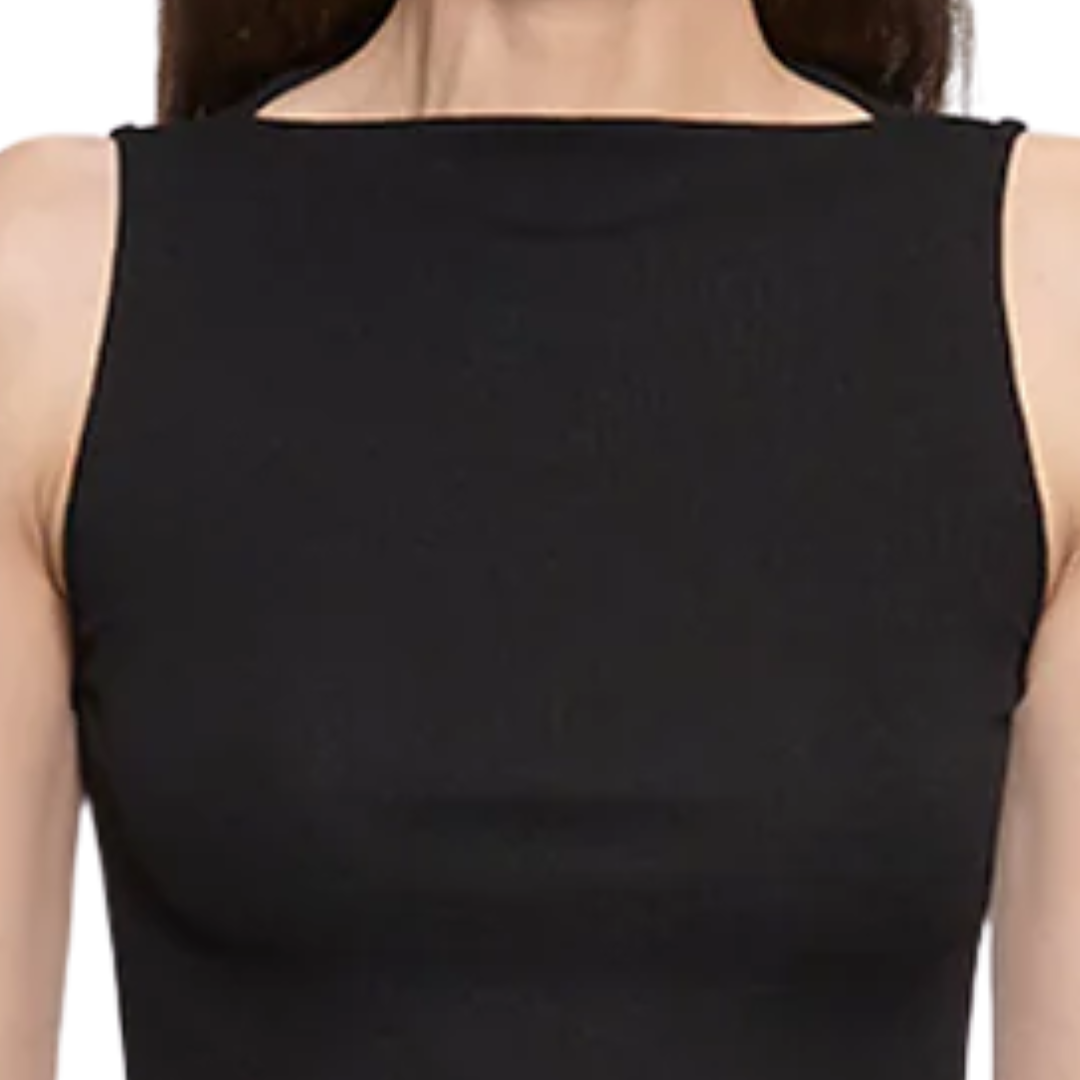 Silk Rib Sleeveless Boatneck in Black