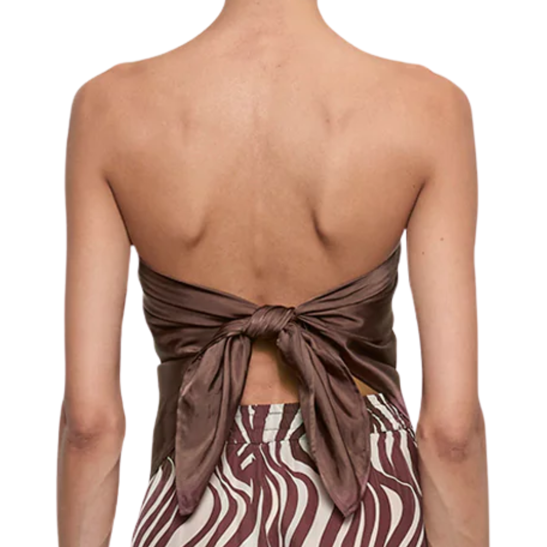 Fluid Twill Scarf Top in Chocolate
