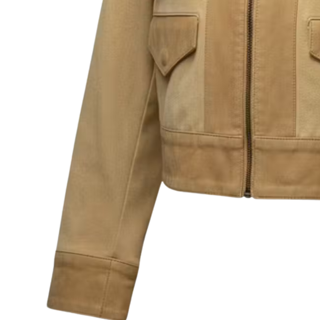 Lainey Canvas & Patina Leather Jacket in Sandstone