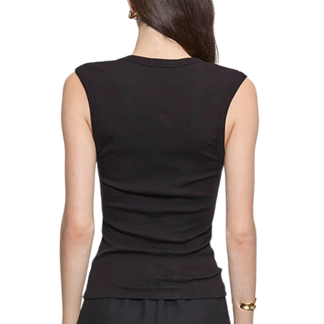 Textured Rib Sleeveless V in Black