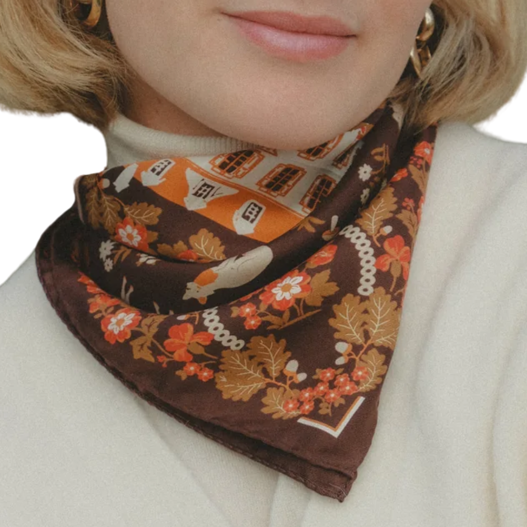 Small Bandana Retour de Forêt Silk in Chocolate