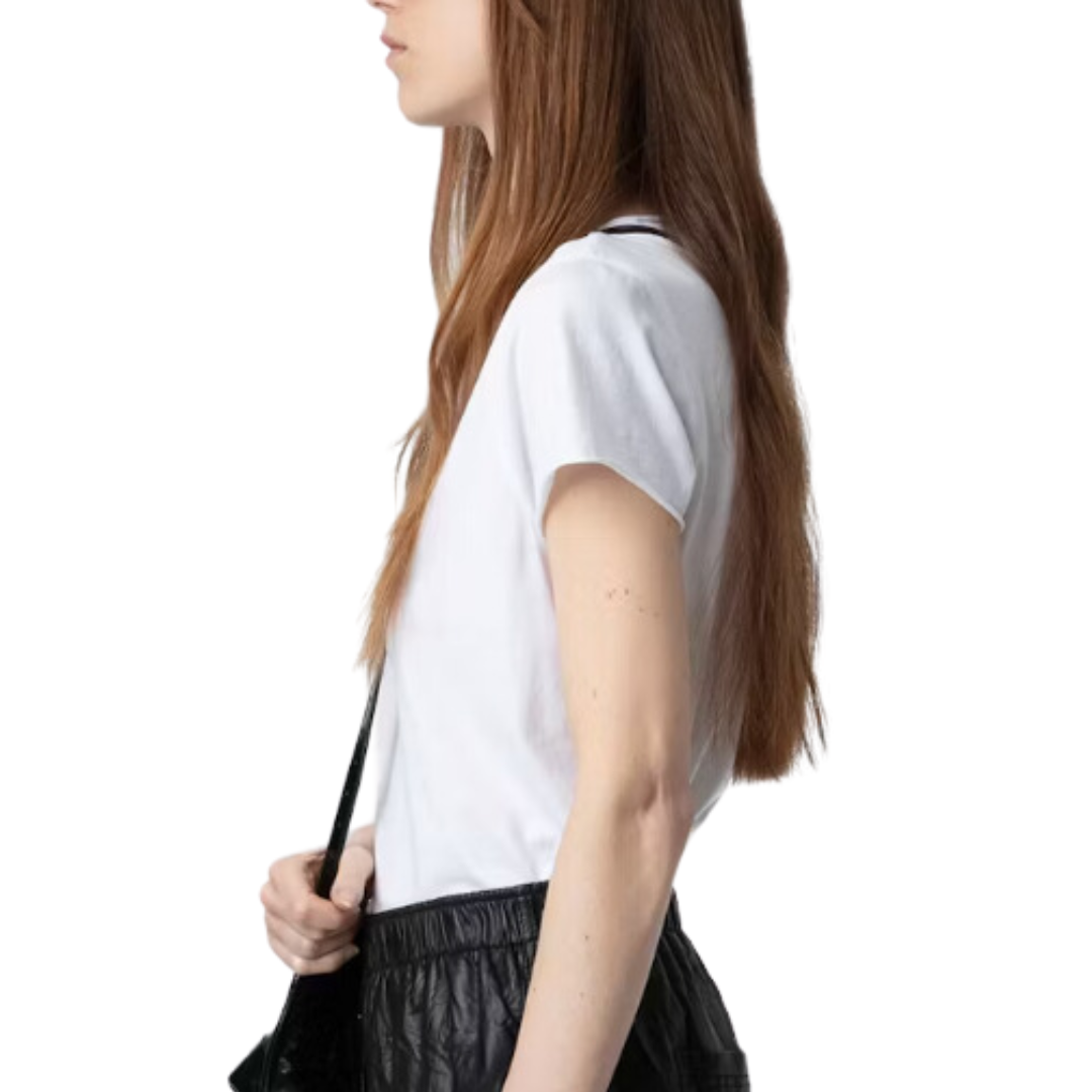 Tuni Diamante Wings Henley T-shirt in Blanc