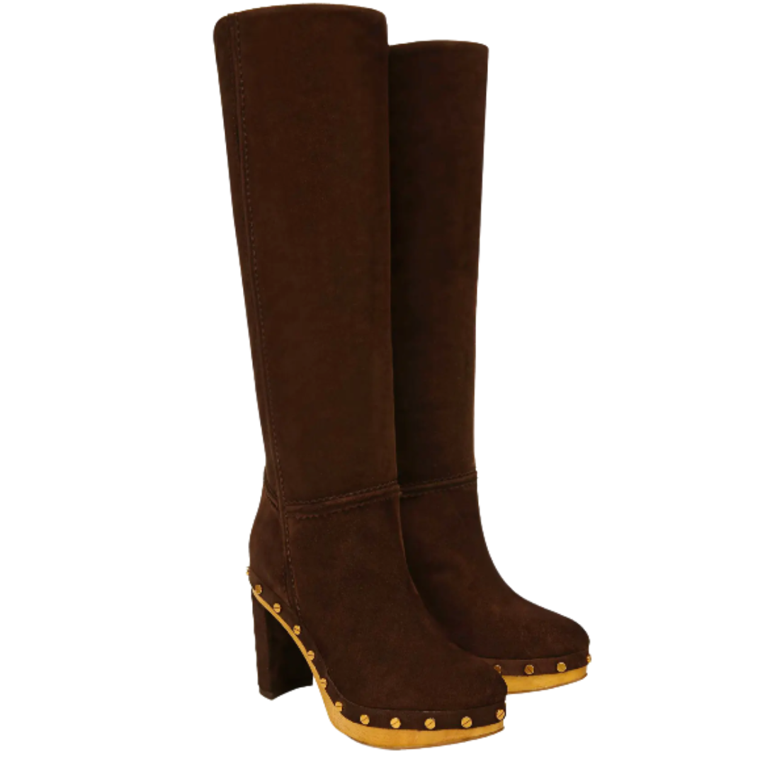 Glendale Suede Clog Knee Boots in Expresso 