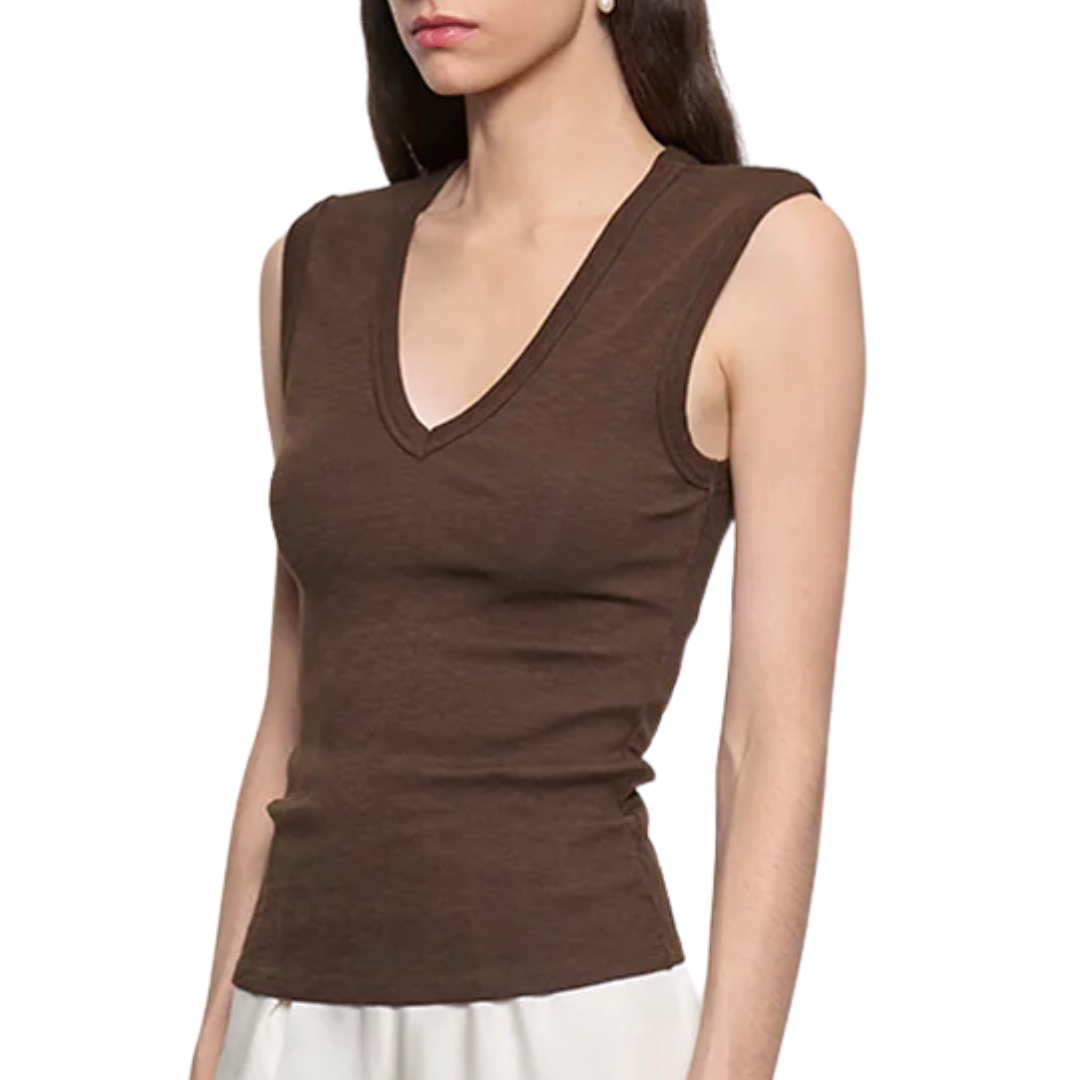 Textured Rib Sleeveless V in Chocolate