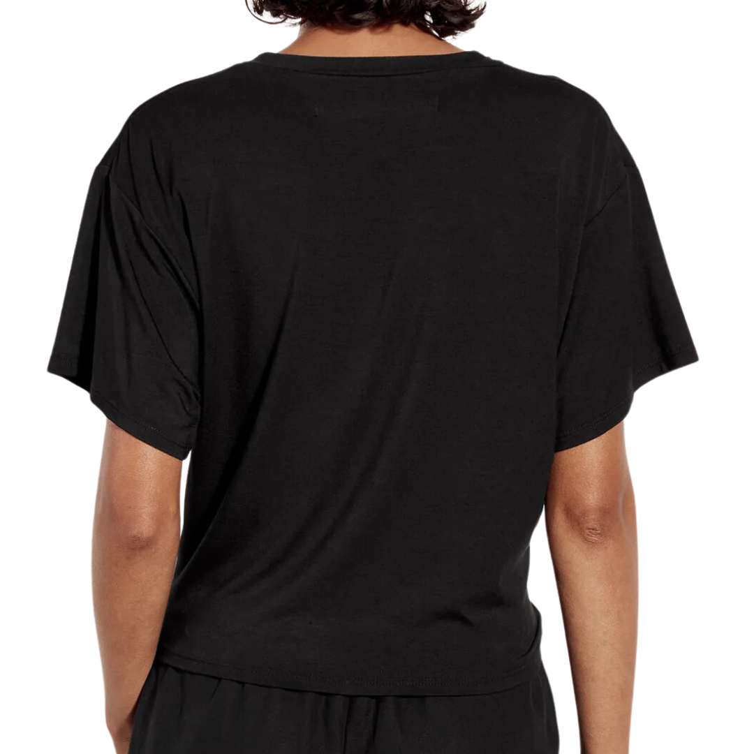 Italian Viscose Short Sleeve Knot Top in Black