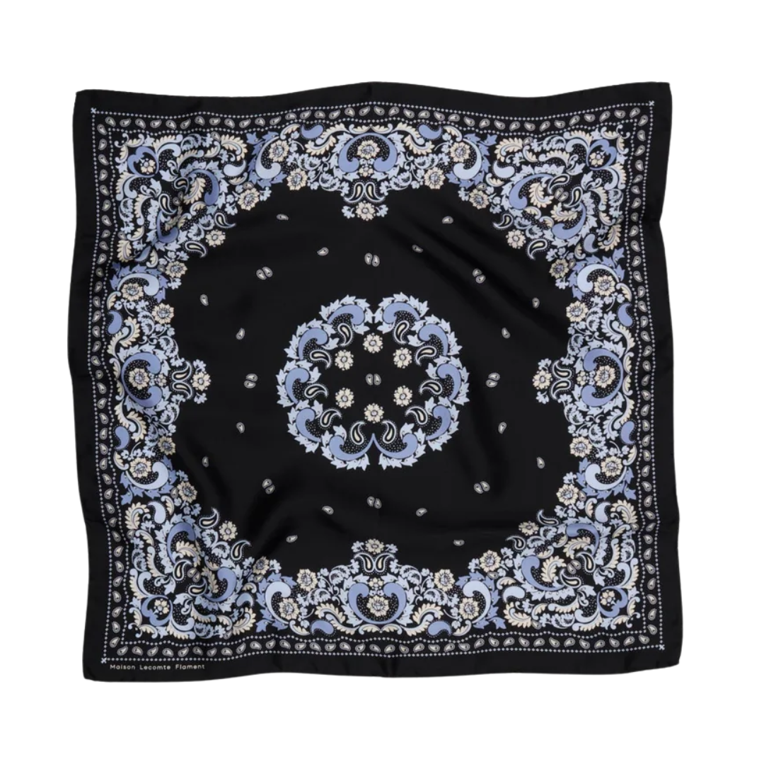 Small Bandana Flowers Silk in Black