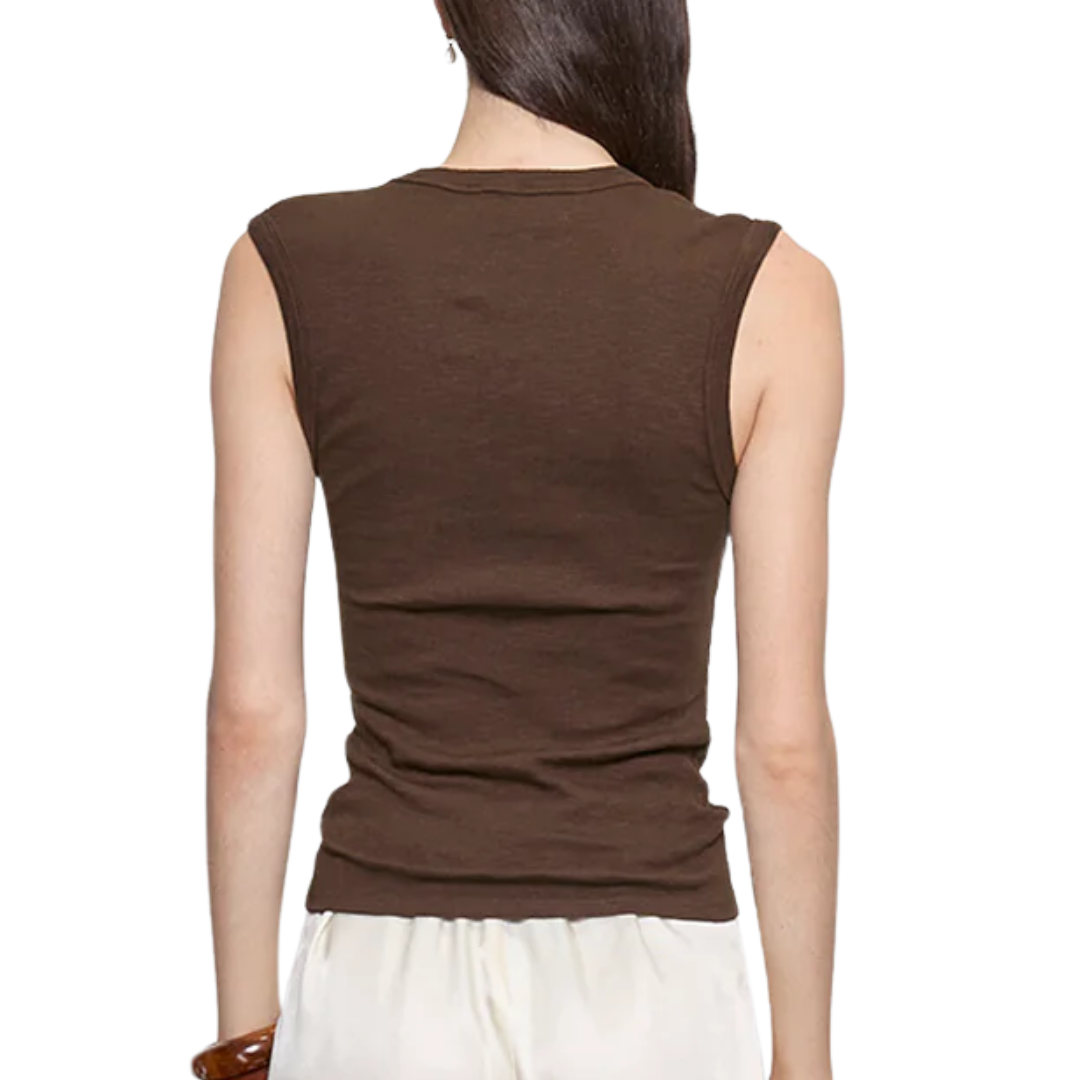 Textured Rib Sleeveless V in Chocolate