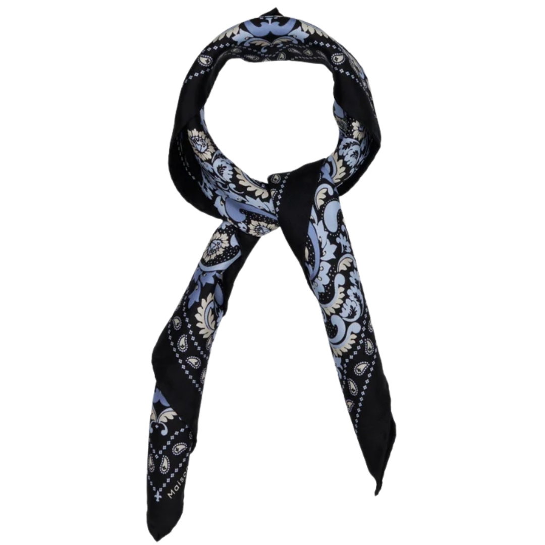 Small Bandana Flowers Silk in Black