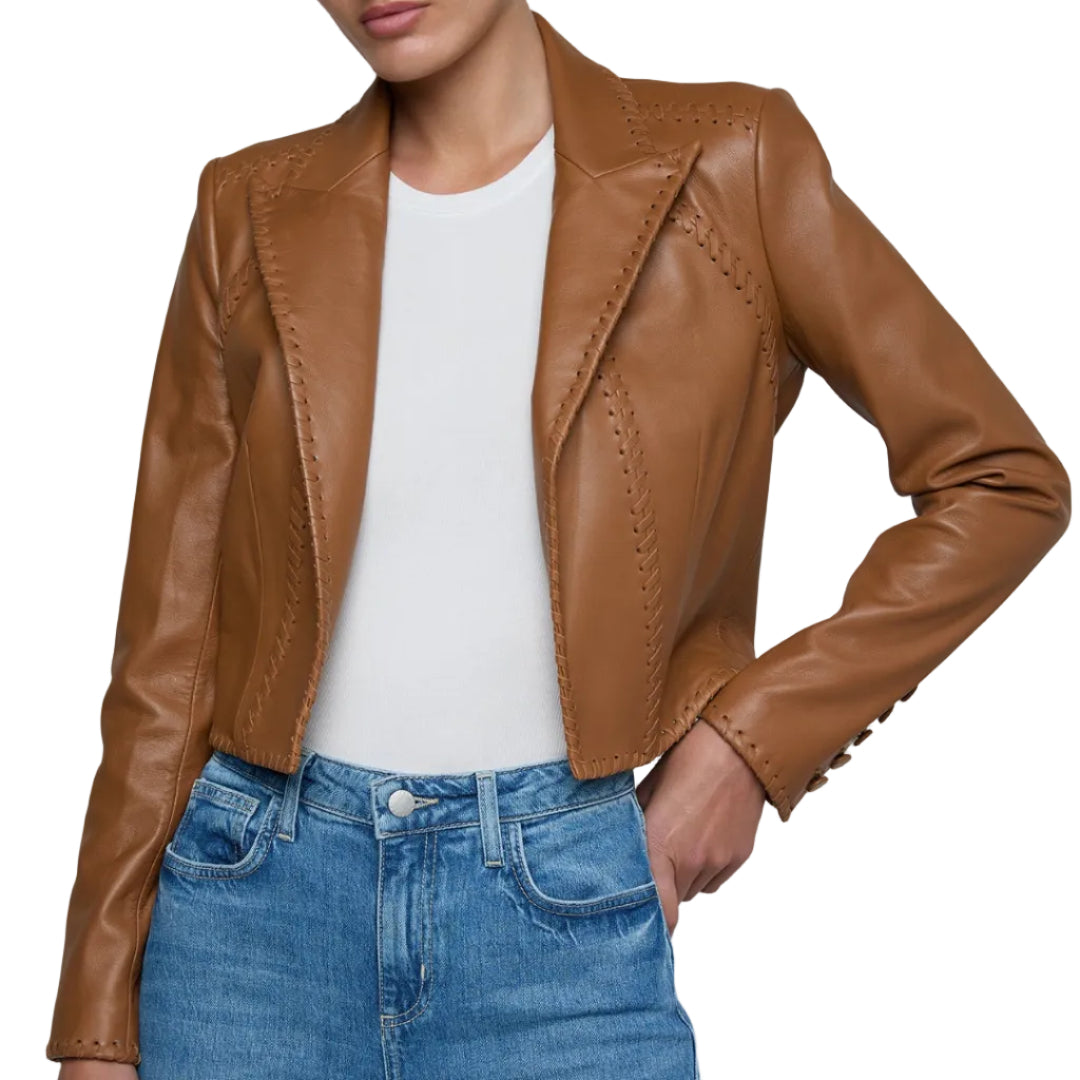 DULCIE LTHR WHPSTTCH BLZR