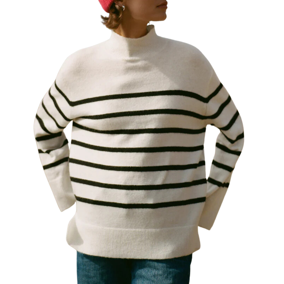 Fin Stripe Turtleneck Sweater in Sea Salt