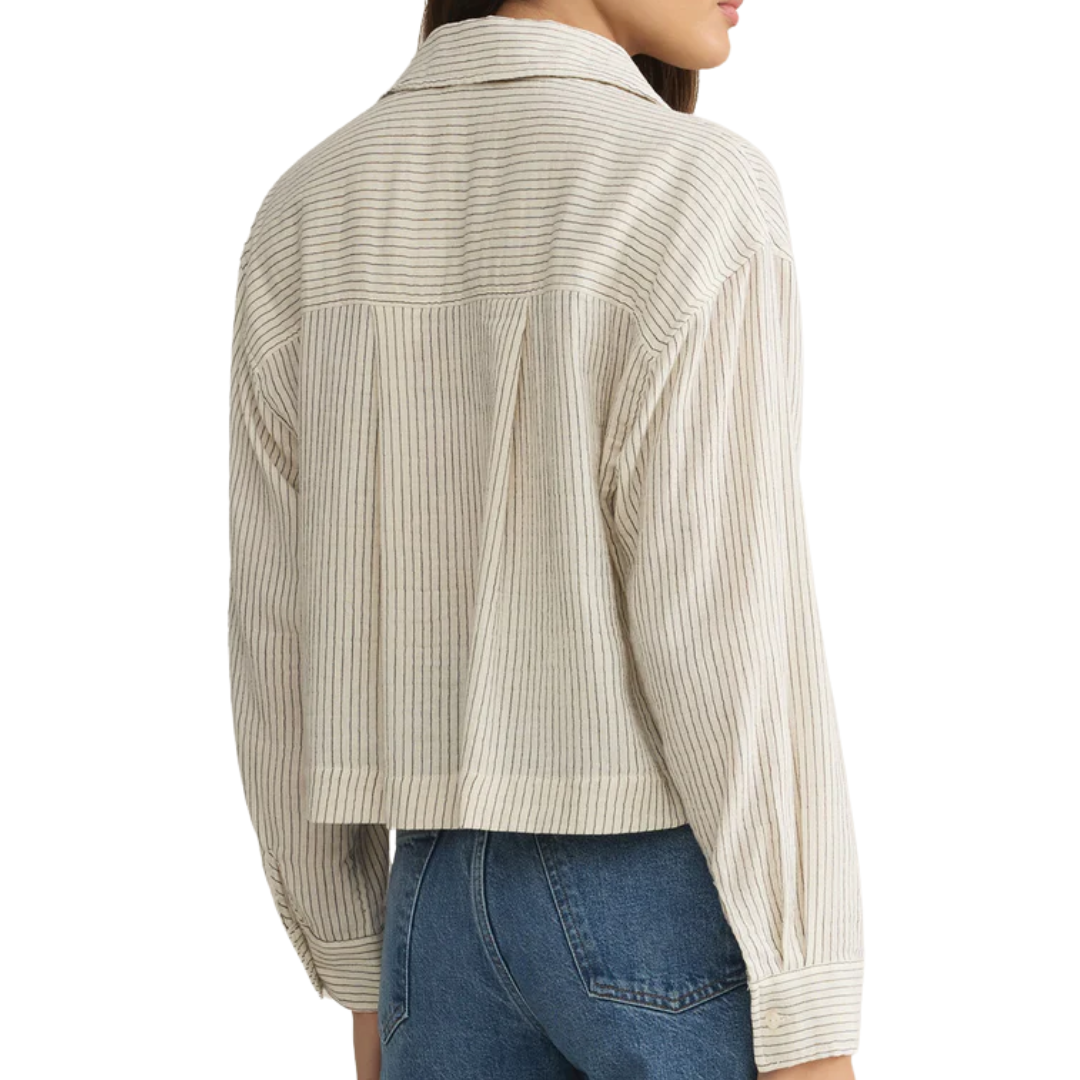 Del Mar Cotton Gauze Striped Shirt in Natural